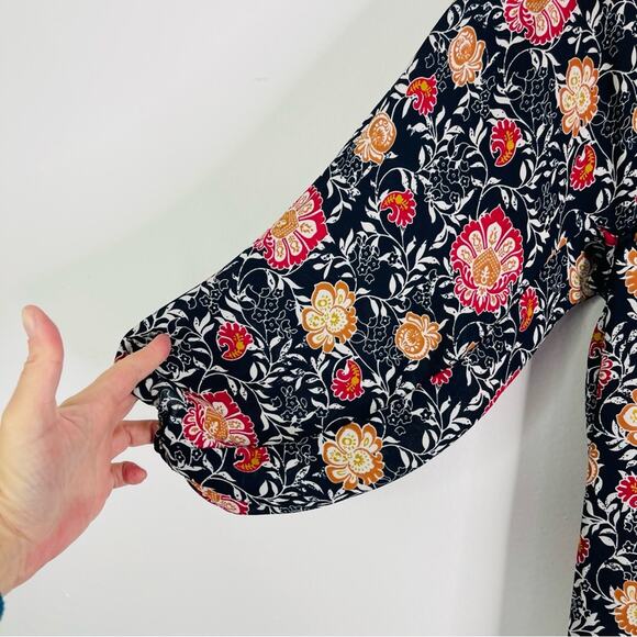 Knox Rose blue white orange floral boho flouncy blouse popover top medium - Picture 4 of 7